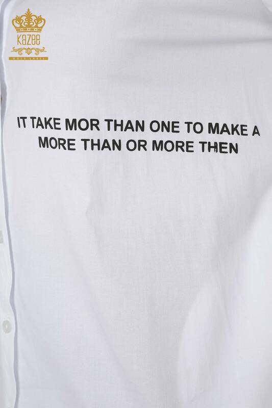 Wholesale Women's Shirt With Text Detailed White - 20087 | KAZEE