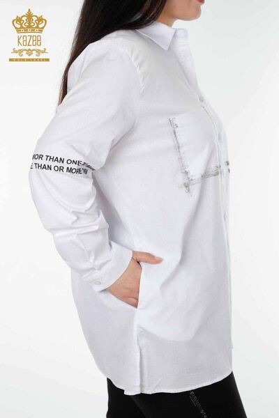 Wholesale Women's Shirt With Text Detailed White - 20087 | KAZEE - Thumbnail