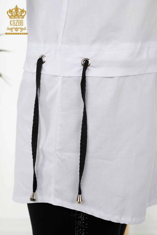 Wholesale Women's Shirts - Tied Cord - White - 20355 | KAZEE