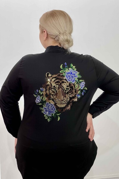 Wholesale Women's Shirt With Tiger And Flower Pattern Stone - 20000 | KAZEE - Thumbnail
