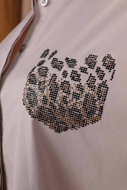 Wholesale Women's Shirts Tiger Patterned Pocket Stones - 17047 | KAZEE