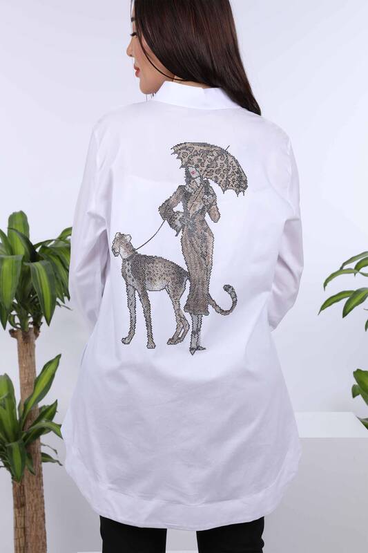 Wholesale Women's Shirt Tiger Woman Patterned Stone Embroidered - 20023 | KAZEE