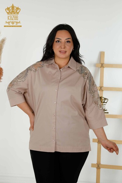Wholesale Women's Shirt - Tulle Detailed - Beige - 20406 | KAZEE - Kazee