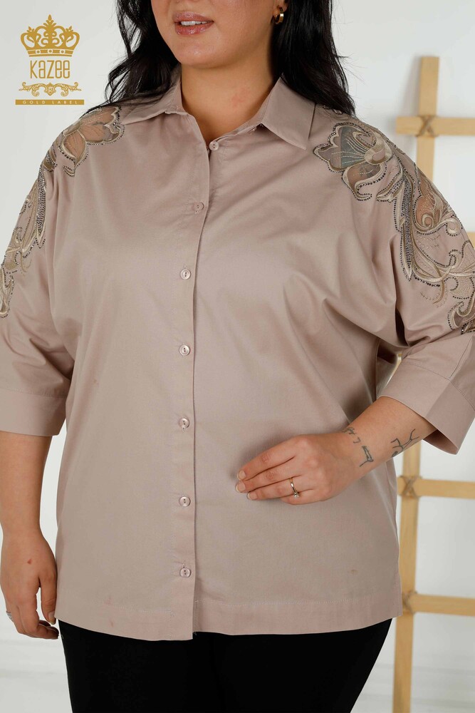 Wholesale Women's Shirt - Tulle Detailed - Beige - 20406 | KAZEE - 2