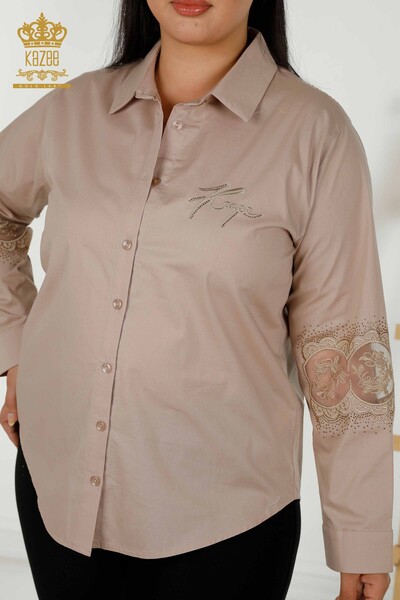 Kazee - Wholesale Women's Shirt - Tulle Detailed - Beige - 20407 | KAZEE (1)