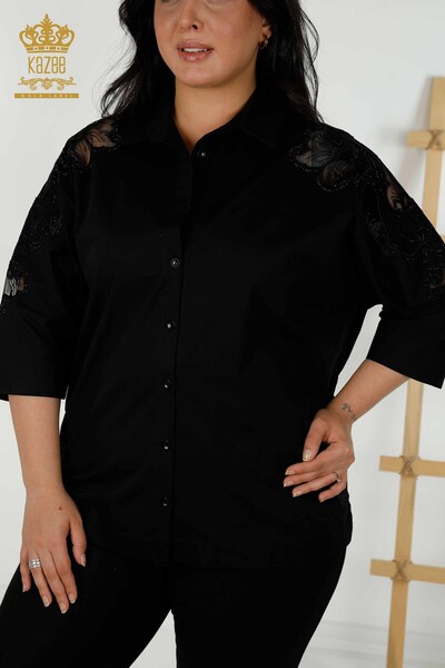 Wholesale Women's Shirt - Tulle Detailed - Black - 20406 | KAZEE - Kazee (1)