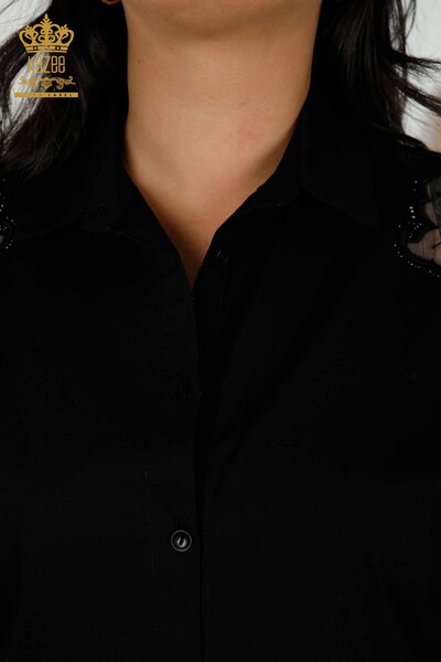 Wholesale Women's Shirt - Tulle Detailed - Black - 20406 | KAZEE - 3