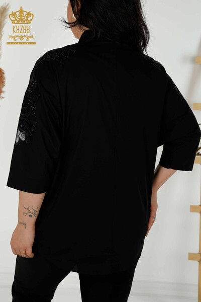 Wholesale Women's Shirt - Tulle Detailed - Black - 20406 | KAZEE - Thumbnail