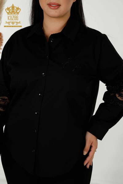 Kazee - Wholesale Women's Shirt - Tulle Detailed - Black - 20407 | KAZEE (1)