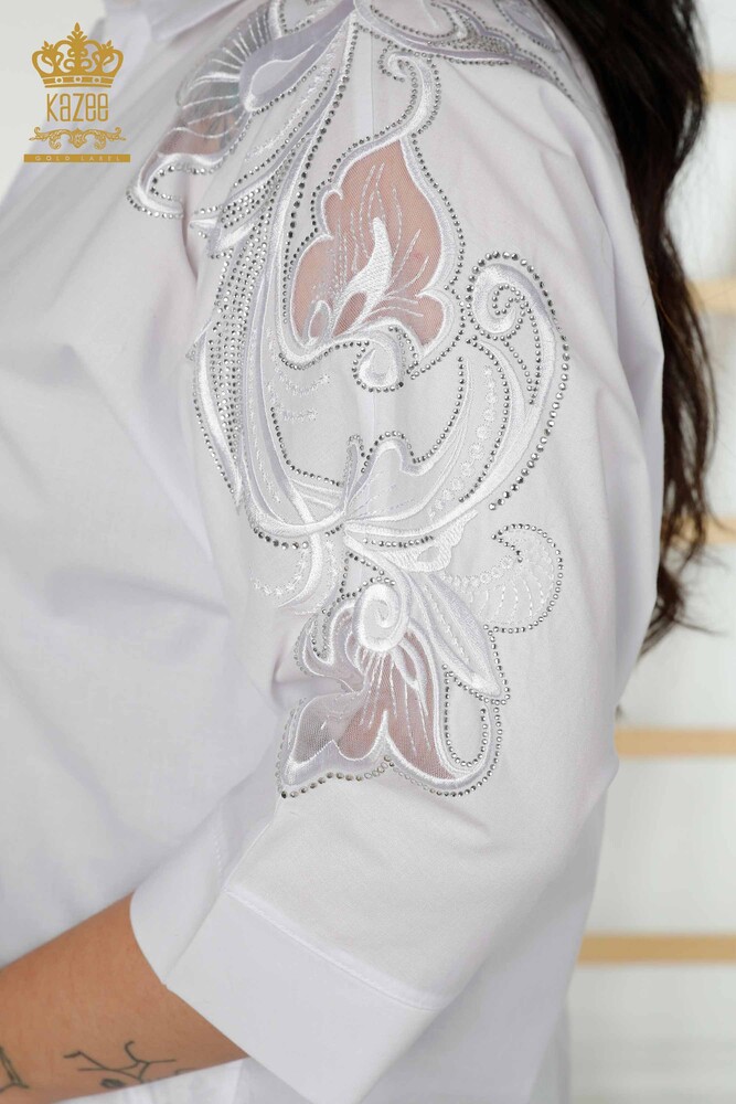Wholesale Women's Shirt - Tulle Detailed - White - 20406 | KAZEE - 6
