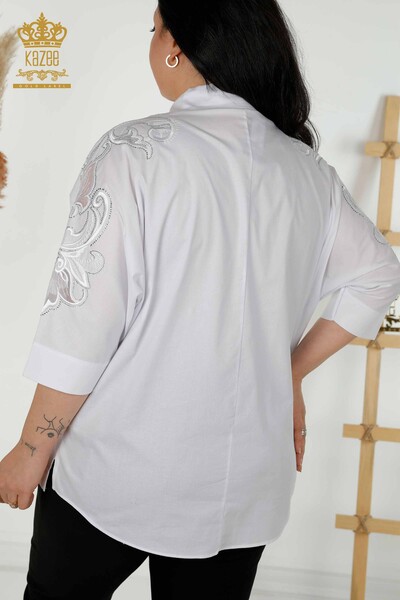 Wholesale Women's Shirt - Tulle Detailed - White - 20406 | KAZEE - 8