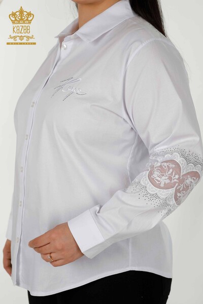 Wholesale Women's Shirt - Tulle Detailed - White - 20407 | KAZEE - 5