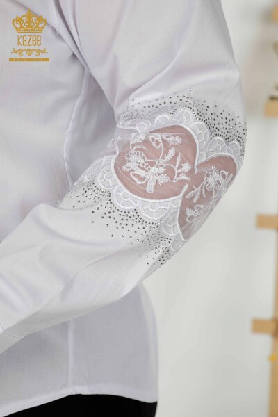 Wholesale Women's Shirt - Tulle Detailed - White - 20407 | KAZEE - 6