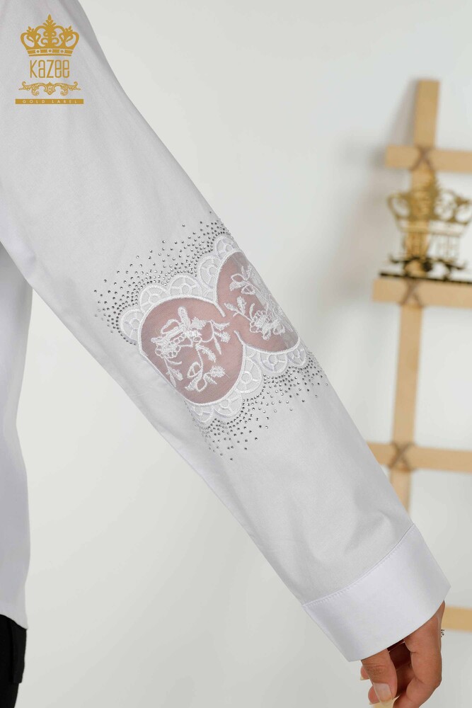 Wholesale Women's Shirt - Tulle Detailed - White - 20407 | KAZEE - 7