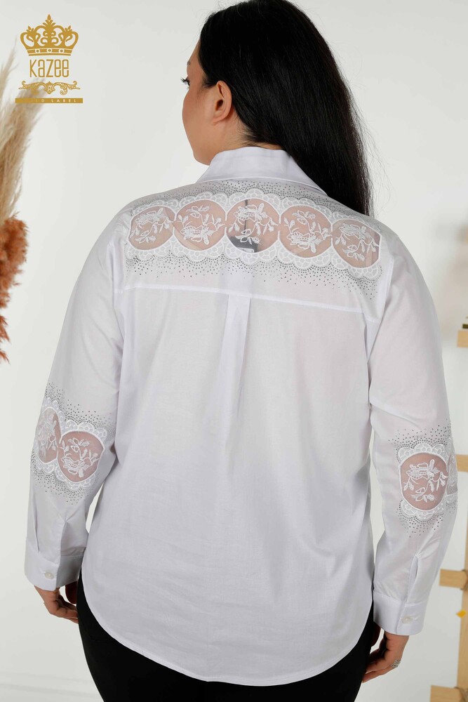 Wholesale Women's Shirt - Tulle Detailed - White - 20407 | KAZEE - 10