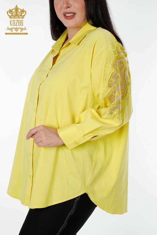 Wholesale Women's Shirt Tulle Detailed Yellow - 20099 | KAZEE