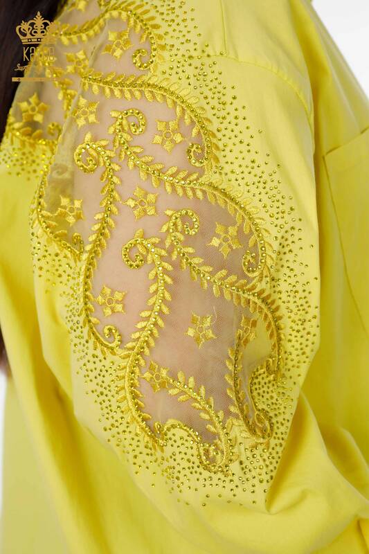 Wholesale Women's Shirt Tulle Detailed Yellow - 20099 | KAZEE