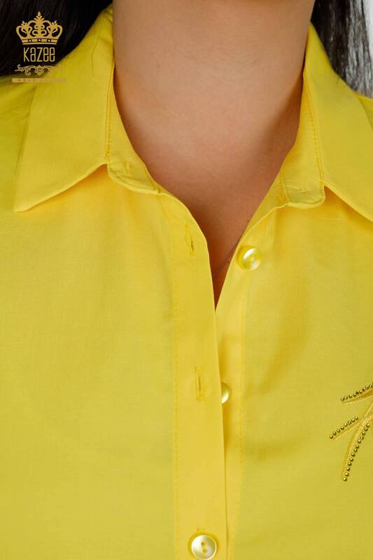 Wholesale Women's Shirt - Tulle Detailed - Yellow - 20407 | KAZEE