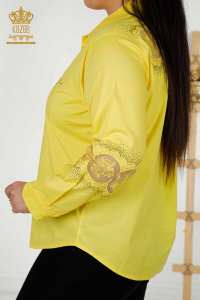 Wholesale Women's Shirt - Tulle Detailed - Yellow - 20407 | KAZEE - Thumbnail