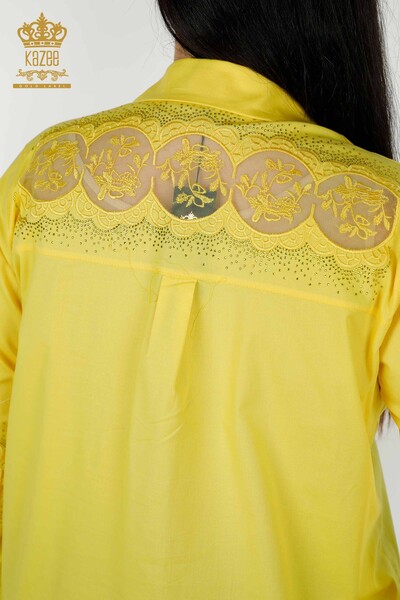 Wholesale Women's Shirt - Tulle Detailed - Yellow - 20407 | KAZEE - 10
