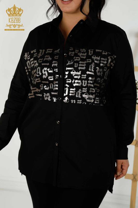 Wholesale Women's Shirt - With Pocket - Black - 20080 | KAZEE