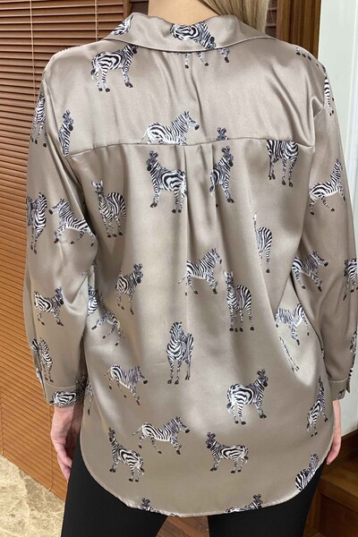 Wholesale Women's Shirt Zebra Patterned Satin - 17193 | KAZEE - Thumbnail