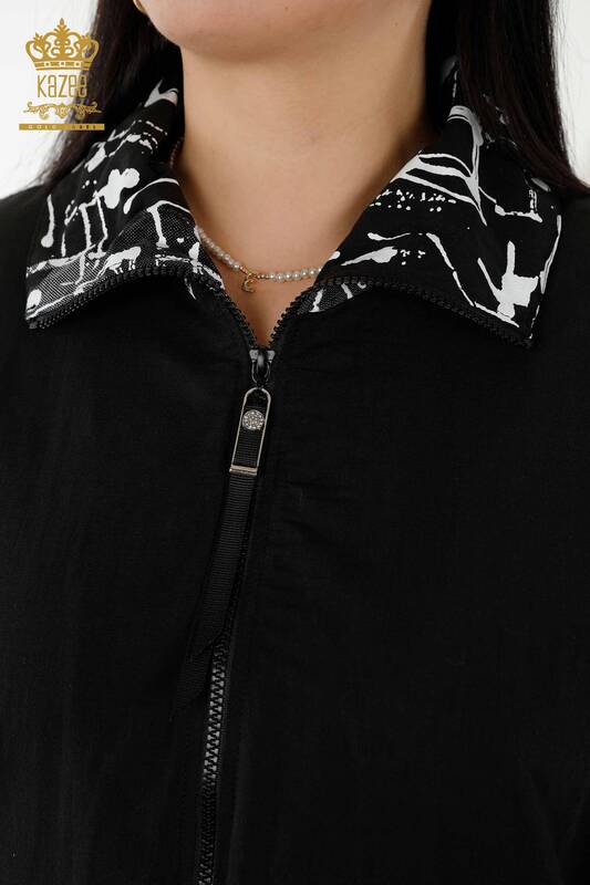 Wholesale Women's Shirts Zippered Pockets - Black - 20315 | KAZEE