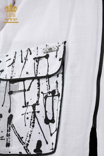 Wholesale Women's Shirts Zippered Pockets - White - 20315 | KAZEE - Thumbnail