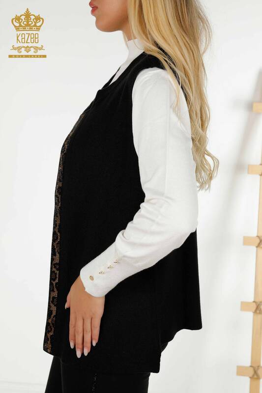 Wholesale Women's Short Vest - Leopard Pattern - Black - 30311 | KAZEE
