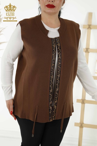 Wholesale Women's Short Vest - Leopard Pattern - Brown - 30311 | KAZEE - Thumbnail