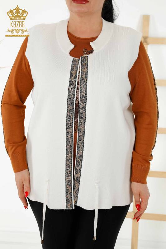 Wholesale Women's Short Vest - Leopard Pattern - Ecru - 30311 | KAZEE