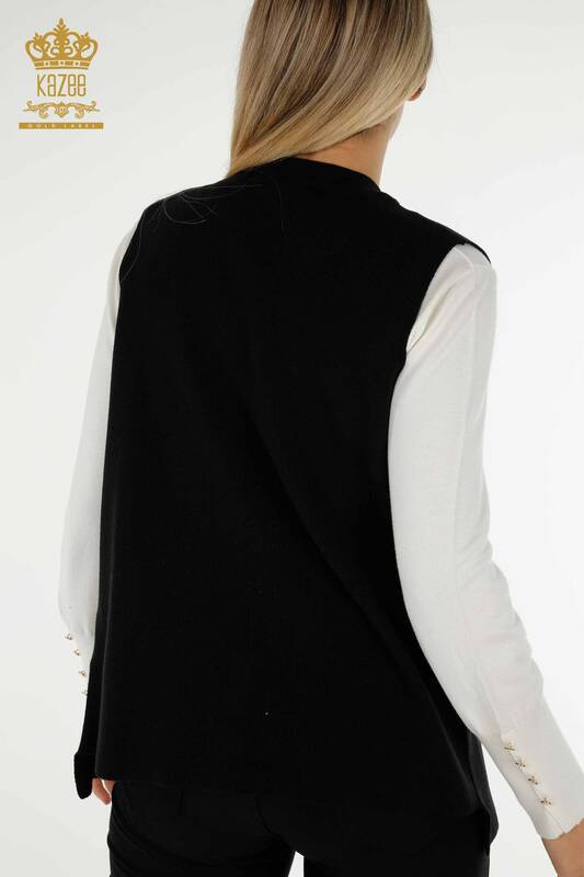 Wholesale Women's Short Vest Leopard Stone Embroidered Black - 30616 | KAZEE