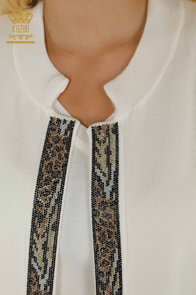 Wholesale Women's Short Vest Leopard Stone Embroidered Ecru - 30616 | KAZEE - Thumbnail (2)