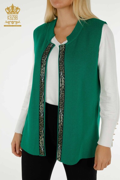 Wholesale Women's Short Vest Leopard Stone Embroidered Green - 30616 | KAZEE - Thumbnail