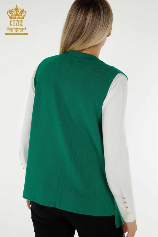 Wholesale Women's Short Vest Leopard Stone Embroidered Green - 30616 | KAZEE