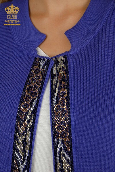 Wholesale Women's Short Vest Leopard Stone Embroidered Indigo - 30616 | KAZEE - Thumbnail