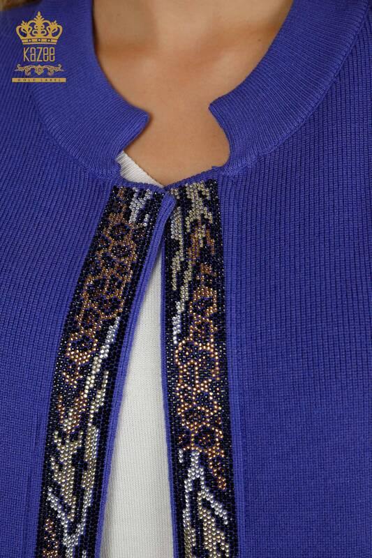 Wholesale Women's Short Vest Leopard Stone Embroidered Indigo - 30616 | KAZEE