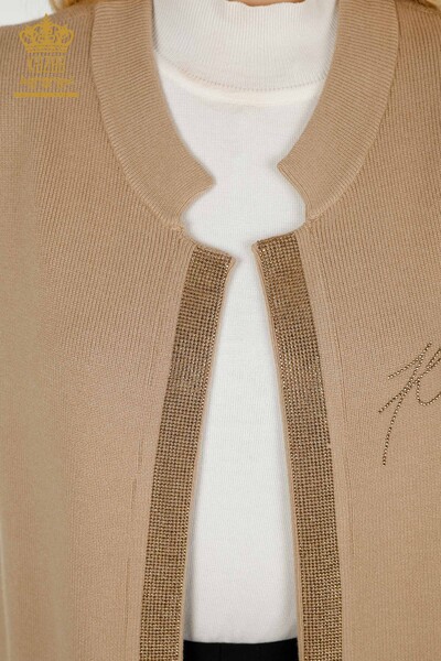 Wholesale Women's Short Vest Stone Embroidered Beige - 30409 | KAZEE - Thumbnail