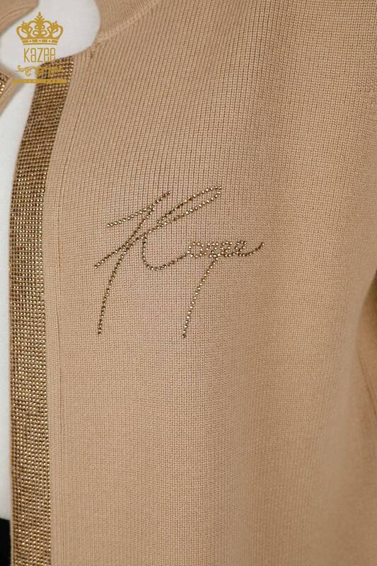 Wholesale Women's Short Vest Stone Embroidered Beige - 30409 | KAZEE