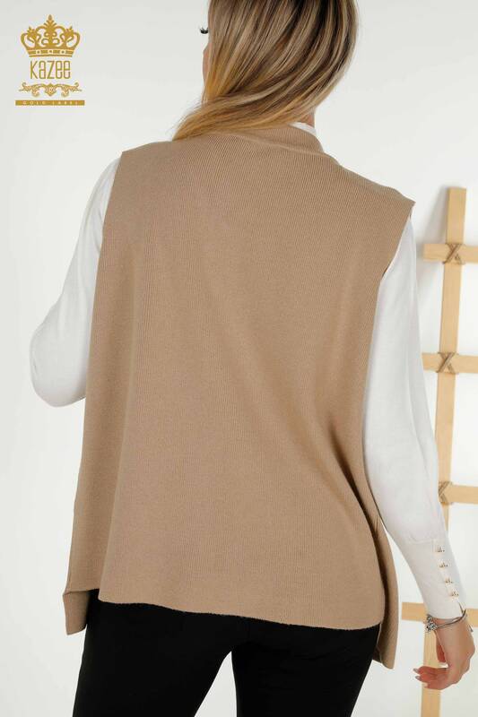 Wholesale Women's Short Vest Stone Embroidered Beige - 30409 | KAZEE