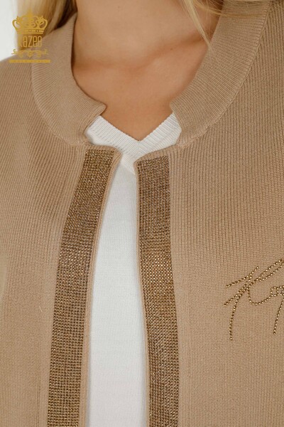 Wholesale Women's Short Vest Stone Embroidered Beige - 30411 | KAZEE - Thumbnail