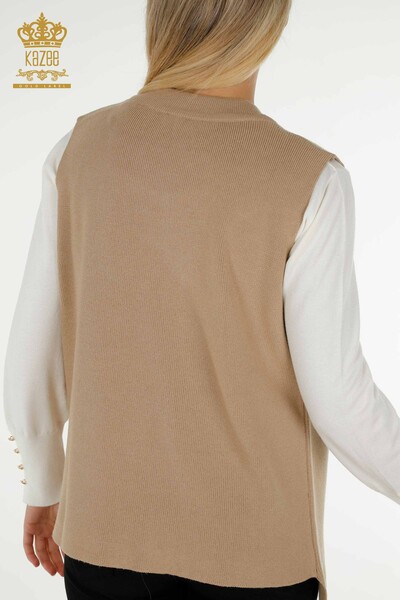 Wholesale Women's Short Vest Stone Embroidered Beige - 30411 | KAZEE - Thumbnail