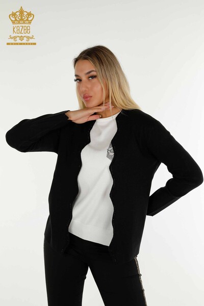 Wholesale Women's Short Vest Stone Embroidered Black - 30274 | KAZEE