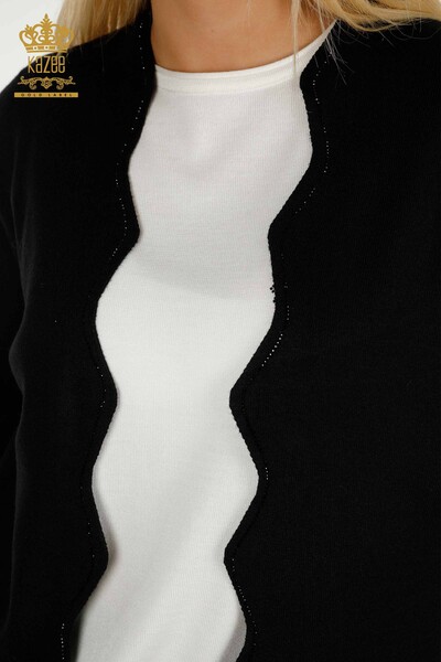 Wholesale Women's Short Vest Stone Embroidered Black - 30274 | KAZEE - Thumbnail (2)