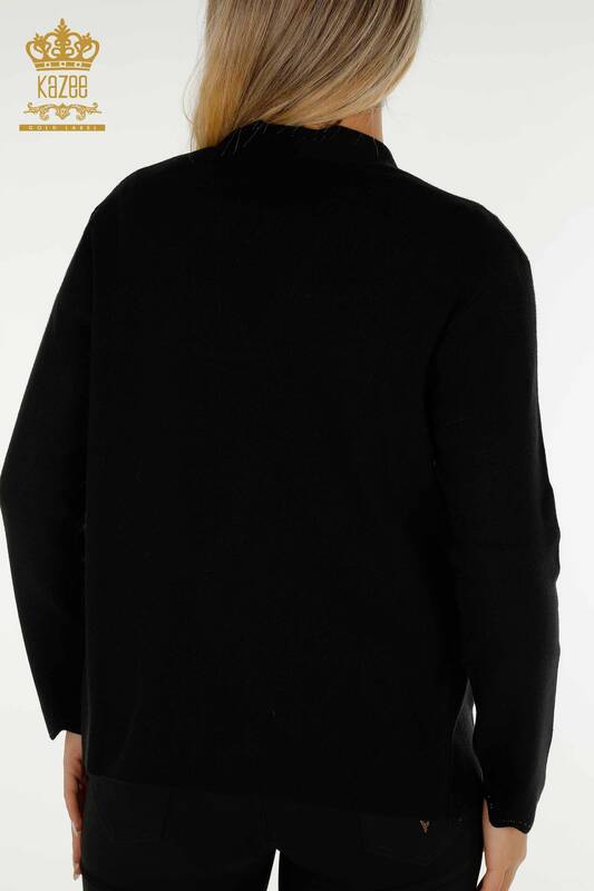 Wholesale Women's Short Vest Stone Embroidered Black - 30274 | KAZEE