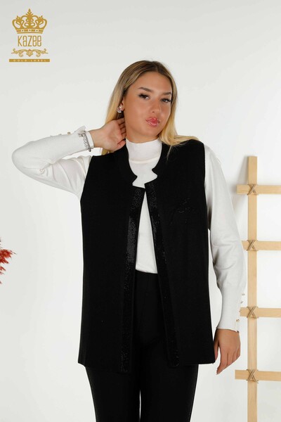 Wholesale Women's Short Vest Stone Embroidered Black - 30409 | KAZEE - Thumbnail