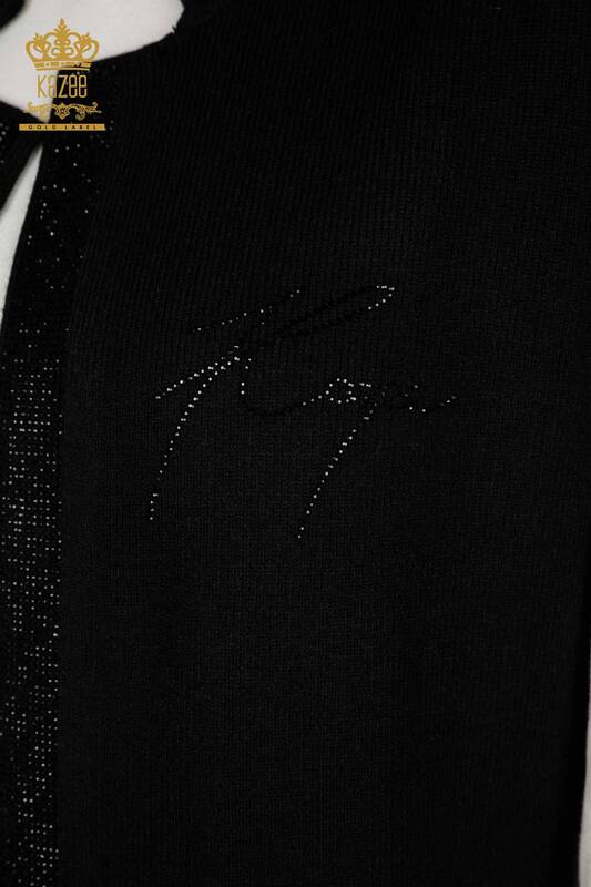 Wholesale Women's Short Vest Stone Embroidered Black - 30409 | KAZEE