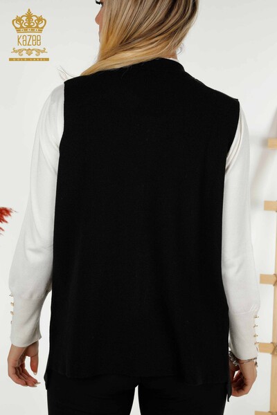 Wholesale Women's Short Vest Stone Embroidered Black - 30409 | KAZEE - Thumbnail