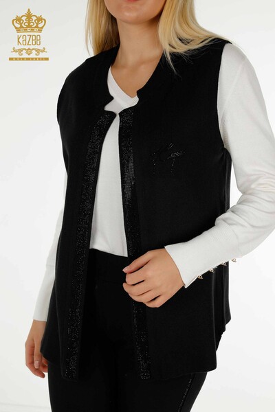 Wholesale Women's Short Vest Stone Embroidered Black - 30411 | KAZEE - Thumbnail