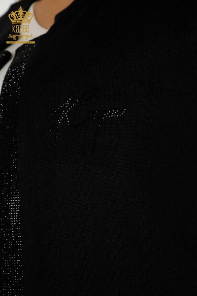 Wholesale Women's Short Vest Stone Embroidered Black - 30411 | KAZEE - Thumbnail